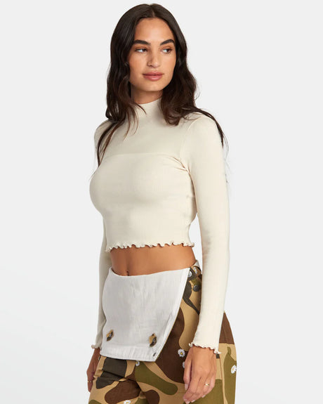 RVCA Saved Long Sleeve Crop Top - Latte