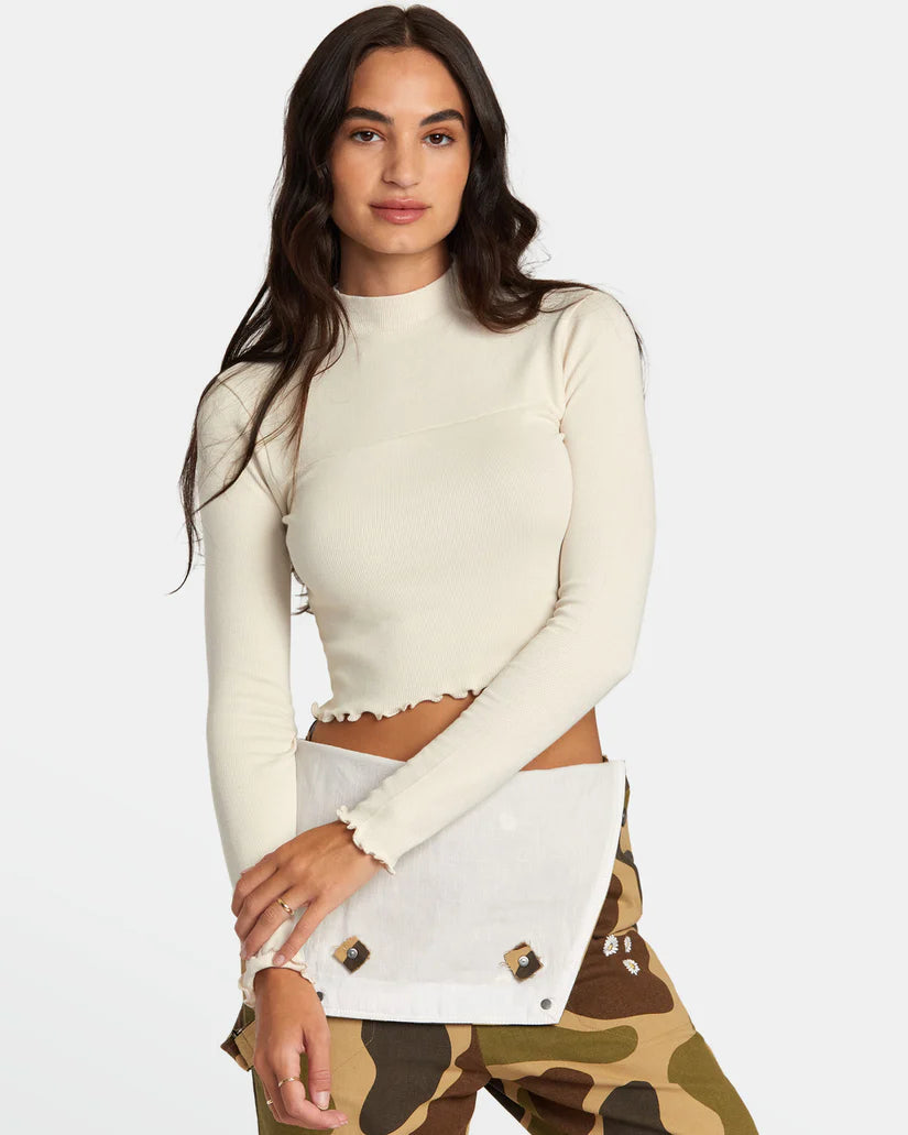 RVCA Saved Long Sleeve Crop Top - Latte