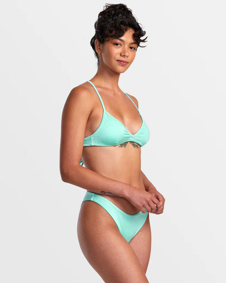 RVCA Solid Shimmer Crossback Triangle Bikini Top - Ice Green