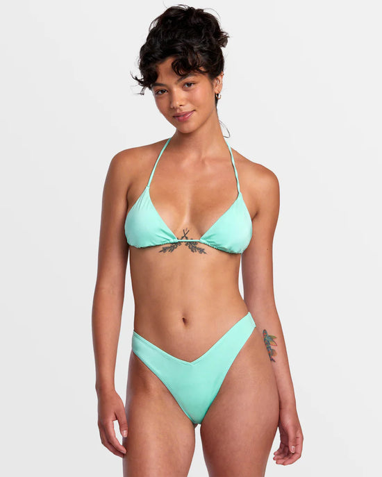 RVCA Solid Shimmer V-Front French Bikini Bottoms - Ice Green