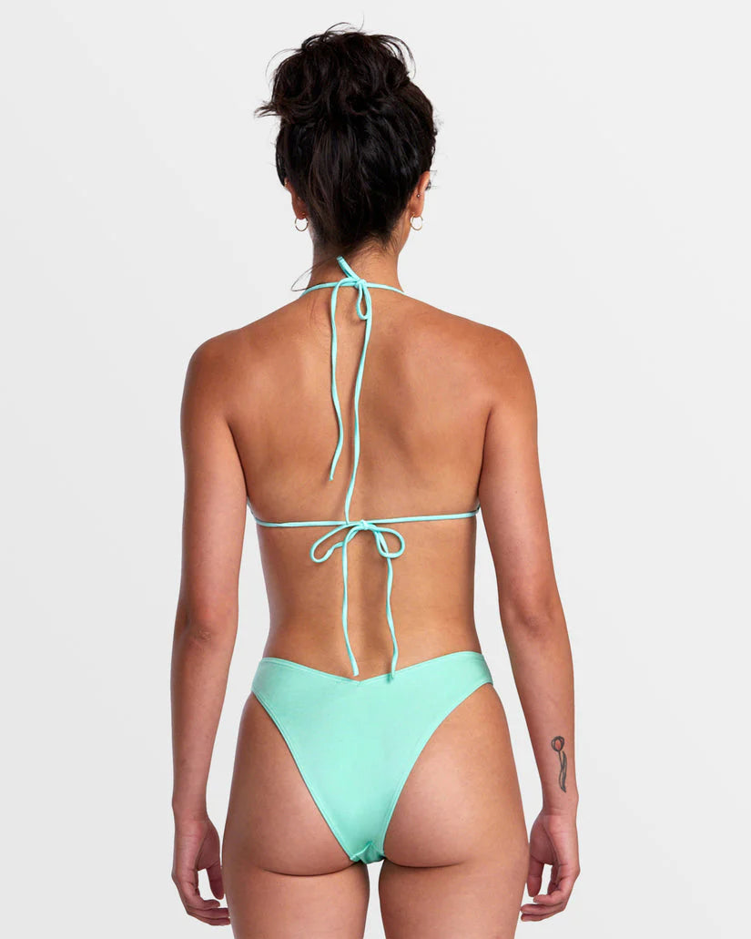 RVCA Solid Shimmer V-Front French Bikini Bottoms - Ice Green