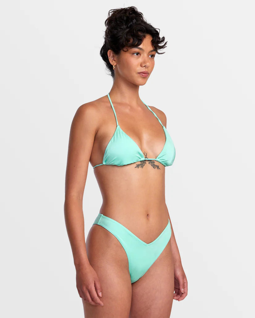 RVCA Solid Shimmer V-Front French Bikini Bottoms - Ice Green