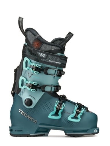 Tecnica Cochise 105 W women's ski boot with four buckle closure and aqua accents