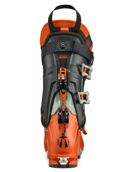 Tecnica alpine touring ski boot with buckle closure system, carbon injected cuff, and RECCO reflector