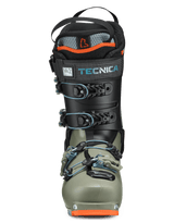 Tecnica alpine touring ski boot with buckle closure system, dual-tone shell design, and padded collar