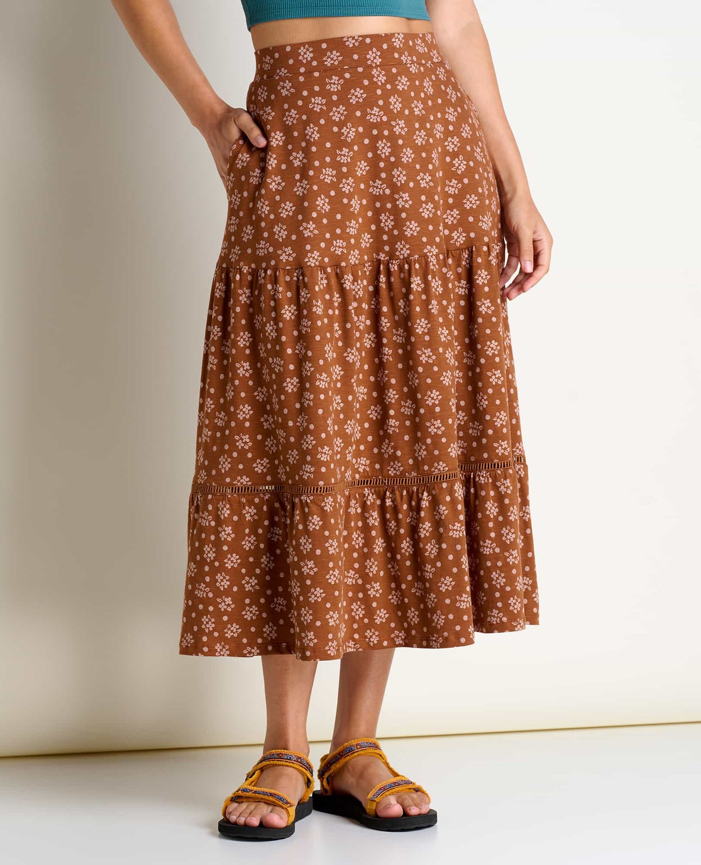 Toad & Co. Marigold Tiered Midi Skirt - Fawn Polka Dot Print