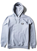 Light blue pullover hoodie with kangaroo pocket and small Vissla embroidered chest patch