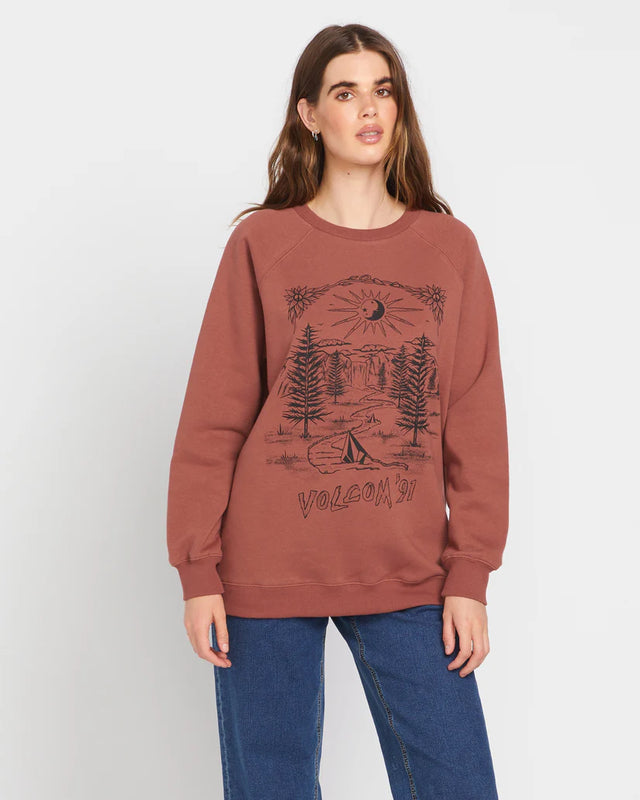 Volcom Stone Magic Boyfriend Crew Sweatshirt - Chestnut Brown