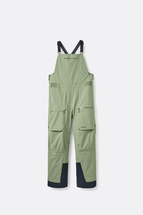 Rab women's bib overall pants with adjustable straps, cargo pockets, and reinforced cuffs.