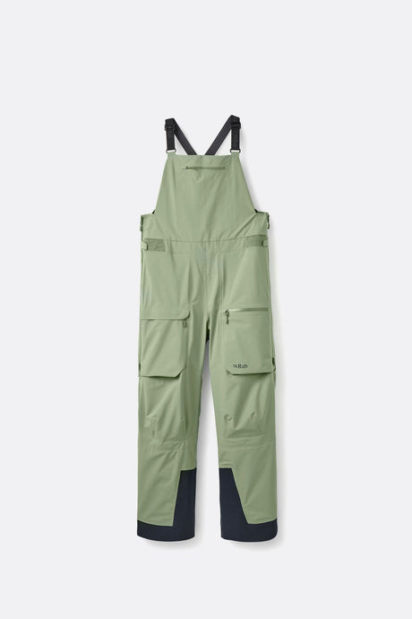 Rab women's bib overall pants with adjustable straps, cargo pockets, and reinforced cuffs.