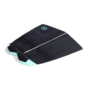 Black rear surfboard traction pad with textured grip and light blue accents