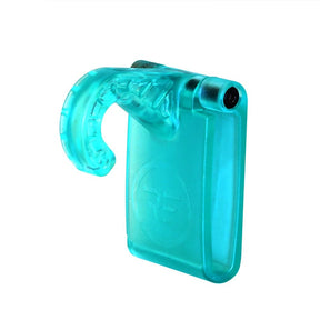 Translucent turquoise kiteboarding harness hook attachment with curved design